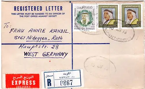 Kuwait 1973, 45+2x50 F. auf Einschreiben Express Brief v. KUWAIT "A"