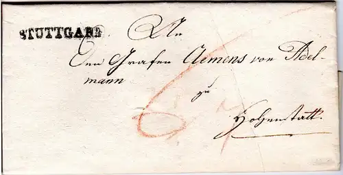 Württemberg 1809, L1 STUTTGART auf Porto Brief n. Hohenstatt