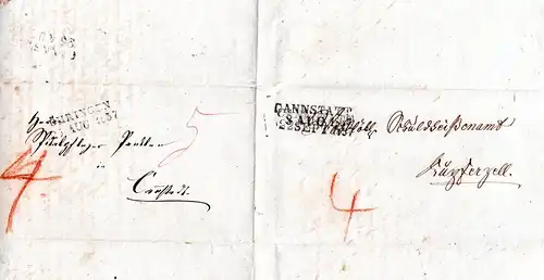 Württemberg 1837, L2 ÖHRINGEN u. CANNSTADT auf 2x verwendetem Brief 