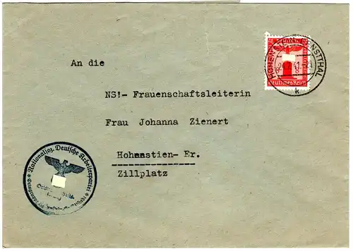 DR 1941, EF 8 Pf. Dienst auf Orts Brief v. Hohenstein-Ernstthal