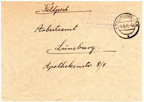 DR 1941, Landpost Stpl. REHLINGEN über Amelinghausen auf Feldpost-Brief 