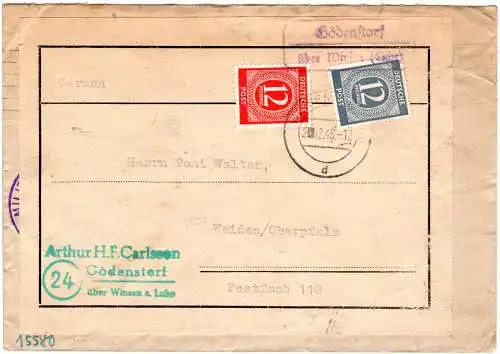 1946, Landpost Stpl. GÖDENSTORF über Winsen auf Brief m. 2 versch. 12 Pf.