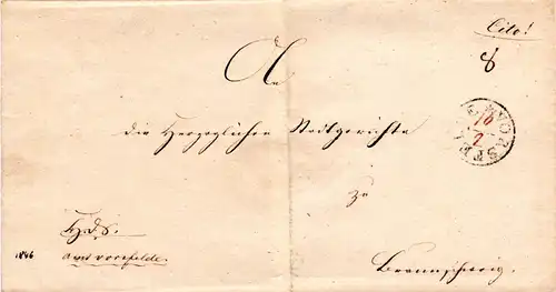 Braunschweig 1846, Fingerhut-K1 VORSFELDE m. hds. Datum auf Brief m. Cito!