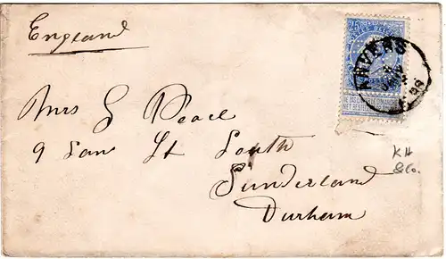 Belgien 1896, 25 C. m. perfin auf Brief v. Anvers n. GB