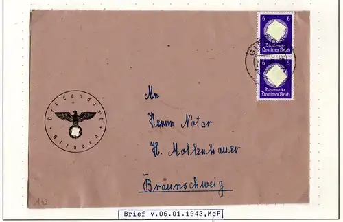 DR 1944, MeF 2x6 Pf. Dienst auf Landrat Brief v. Gifhorn