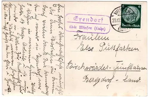DR 1939, Landpost Stpl. EYENDORF über Winsen klar auf Karte m. 6 Pf.