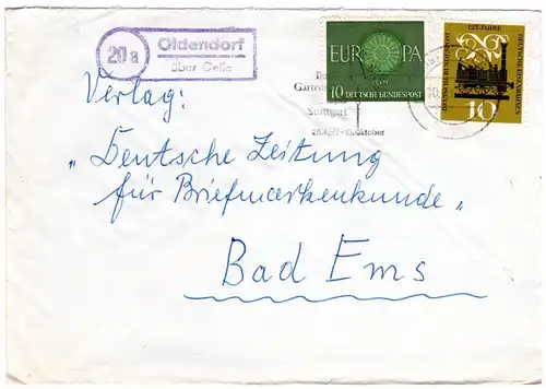 BRD 1961, Landpost Stpl. 20a OLDENDORF über Celle auf Brief m. 2x10 Pf.