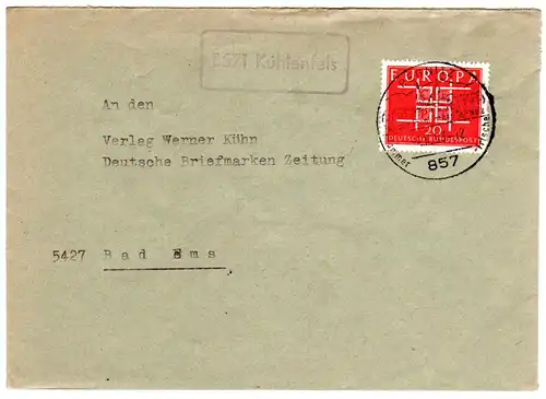 BRD 1963, Landpost Stpl. 8571 KÜHLENFELS auf Brief m. 20 Pf. 