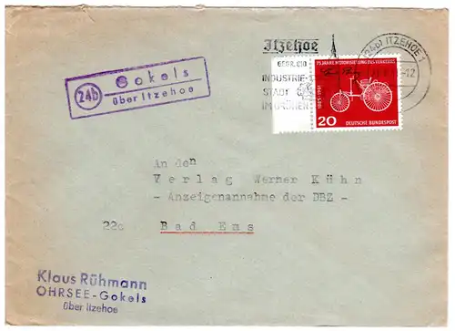 BRD 1961, Landpost Stpl. 24b GOKELS auf Brief m. 20 Pf. 