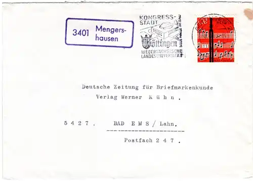 BRD 1962, Landpost Stpl. 3401 MENGERSHAUSEN auf Brief m. 20 Pf. 