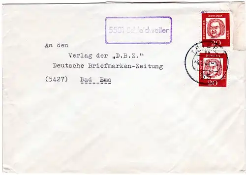 BRD 1963, Landpost Stpl. 5501 SCHLEIDWEILER auf Brief m. 2x20 Pf.