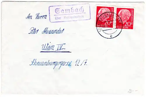 BRD 1956, Landpost Stpl. SAMBACH über Kaiserslautern auf Brief m. 2x20 Pf.