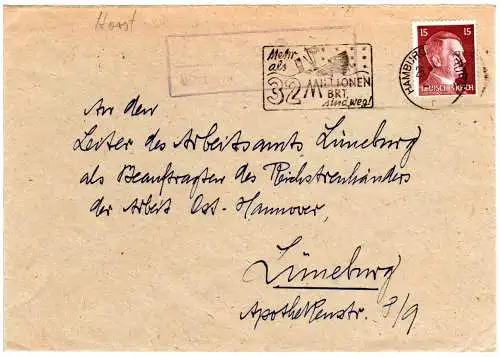 DR 1943, Landpost Stpl. HORST über Hamburg-Harburg auf Brief m. 15 Pf. 