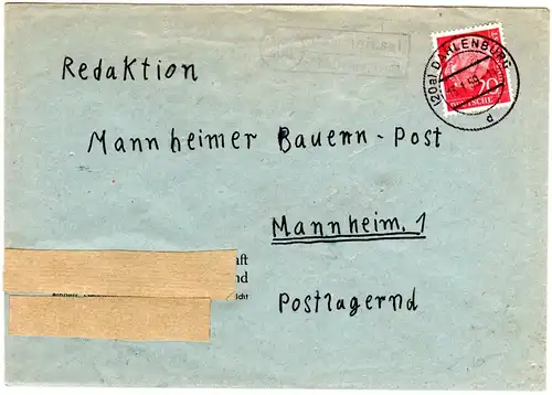 BRD 1959, Landpost Stpl. 24a POMMOISSEL über Dahlenburg auf Brief m. 20 Pf.