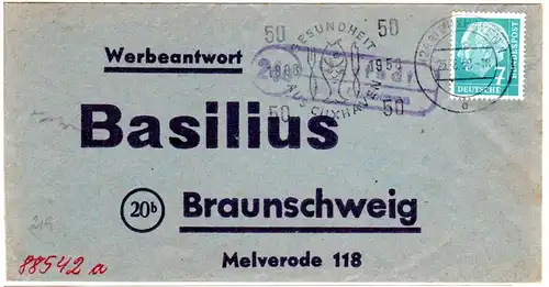 BRD 1958, Landpost Stempel 24a OXSTEDT über Cuxhaven auf Werbeantwort Brief