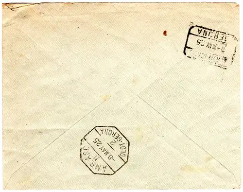 Spanien 1925, 2+3x25 C. auf Einschreiben Brief v. Angles n. Österreich