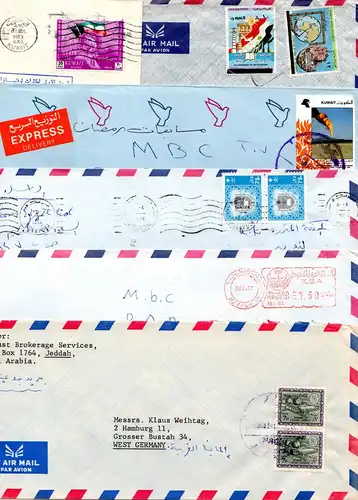 Arabische Staaten 1958/94, 11 Luftpost Briefe, dabei 3 Reko od. Express