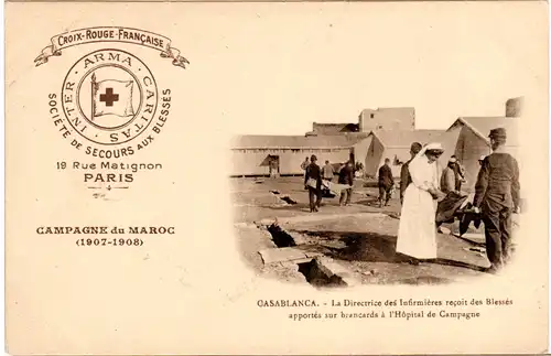 Marokko, Casablanca, Hopital de Campagne m. Krankenschwester, Rot Kreuz AK