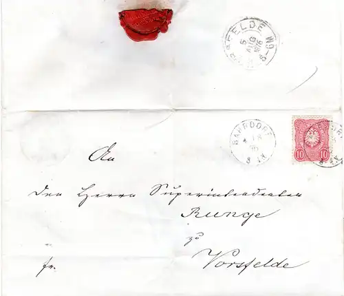 DR 1876, kl. K1 BAHRDORF auf Brief m. 10 Pfge. n. Vorsfelde.