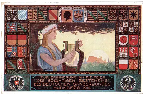 Bayern, gebr. 5 Pf. Privat Ganzsache 50-jähr. Sängerbund Jubiläum Nürnberg 1912