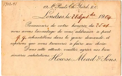 GB 1902, 1 d m. perfin auf 1d Late Fee Ganzsachekarte v. London n. Holland