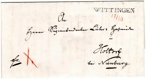 Hannover 1850, L1 WITTINGEN m. hds. Datum auf Brief n. Holtorf bei Nienburg