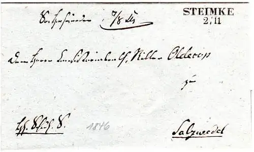 Preussen, L2 STEIMKE klar auf gesiegeltem Faltbrief n. Salzwedel.