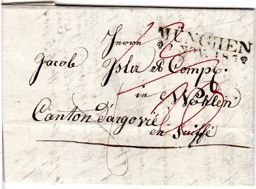 Bayern 1832, L2 München auf Porto Bref i.d. Schweiz