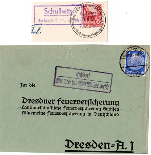 2 Landpost Stpl. EICHDORF u. SCHULLWITZ über Dresden Bad Weisser Hirsch 