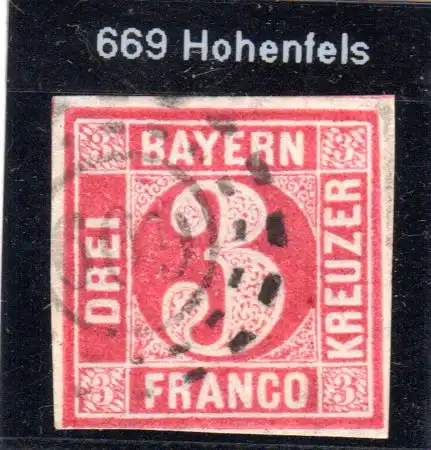 Bayern, oMR 669 HOHENFELS auf voll-/breitrandiger 3 Kr.