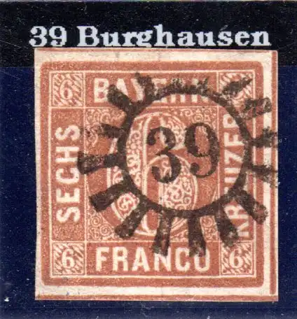 Bayern, MR 39 Burghausen klar u. zentrisch auf voll-/breitrandiger 6 Kr.
