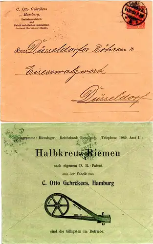 DR 1903, gebr. 3 Pf. Privatganzsache Brief m. Reklame O. Gehrckens Hamburg 