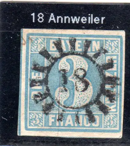 Bayern 2 II2, MR 18 Annweiler klar u. zentrisch auf voll-/breitrandiger 3 Kr.