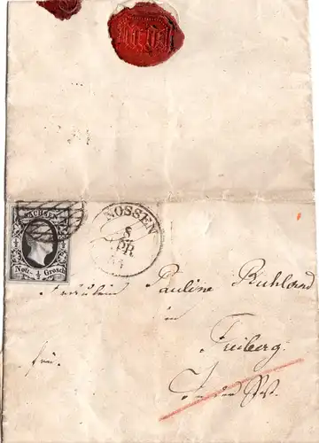 Sachsen 1858, breitrandige 1/2 NGr. auf kl. Brief v. Nossen