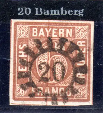 Bayern, MR 20 Bamberg klar auf breitrandiger 6 Kreuzer. Tadellose Marke!