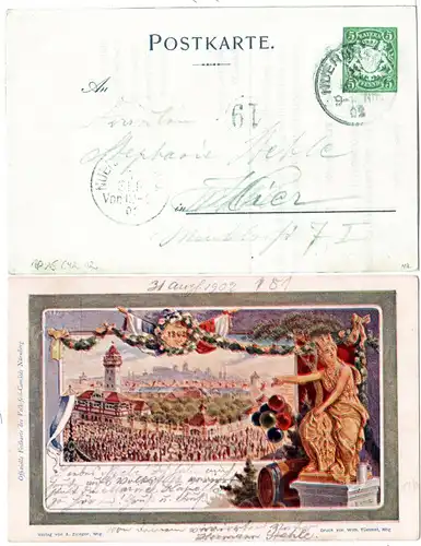 Bayern PP 15 C42 02, 1902 gebr. 5 Pf. Privat Ganzsache Volksfest Nürnberg