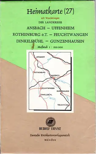 Heimatkarte der Altlandkreise Ansbach, Feuchtwangen, Dinkelsbühl...von ca. 1965