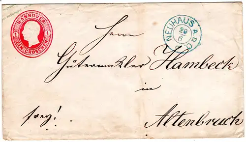 Hannover U 12, K2 Neuhaus A.D. O. auf 1 Gr. Ganzsachenumschlag n. Altenbruch.