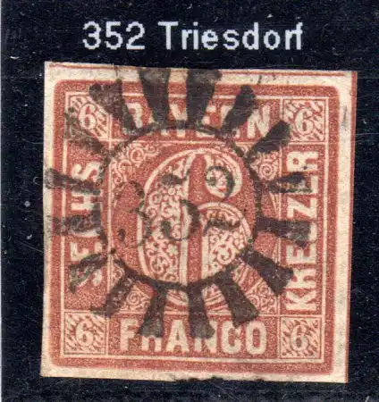 Bayern, MR 352 klar u. zentrisch auf breitrandiger 6 Kr.