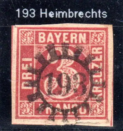 Bayern, MR 193 HELMBRECHTS klar u. zentrisch auf breitrandiger 3 Kr.