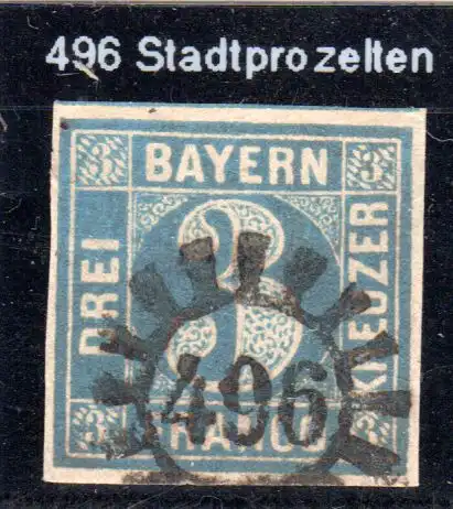 Bayern, MR 496 klar u. fast zentrisch auf breitrandiger 3 Kr.