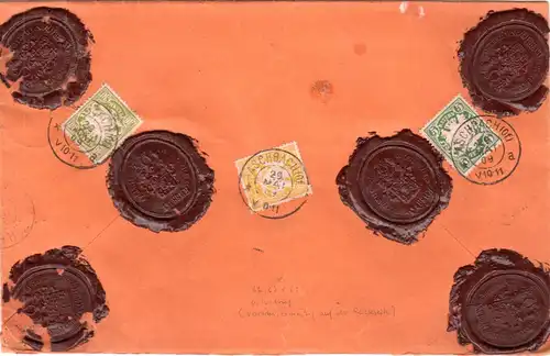 Bayern 1909, 5+30+40 Pf. rs. auf Wertbrief v. Aschbach (Of.) n. München. 