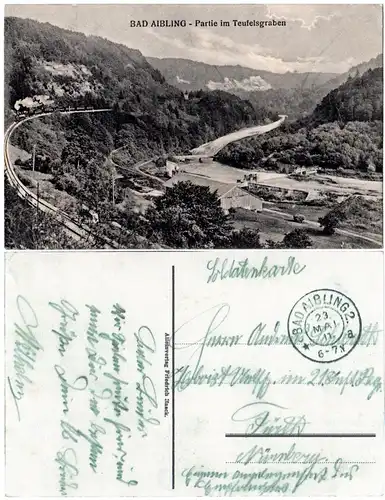 Bad Aibling, Teufelsgraben m. Eisenbahnzug, 1911 als Soldatenkarte gebr. sw-AK