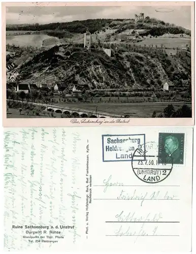 DR 1930, Landpoststpl. SACHSENBURG Heldrungen 2 Land auf sw-AK m. 8 Pf