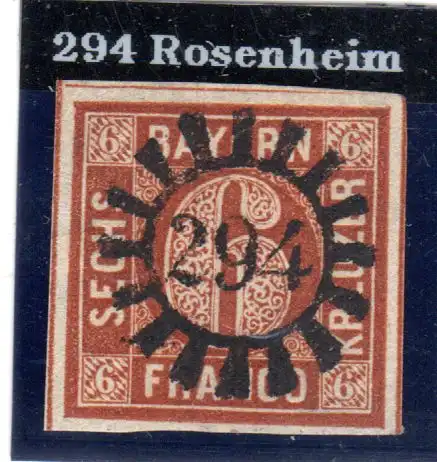 Bayern, MR 294 MAINBERNHEIM klar u. zentrisch auf breitrandiger 6 Kr.