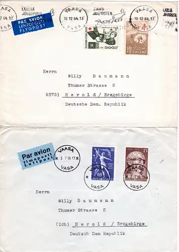 Finnland 1947/64, 3 Briefe m. versch. Luftpost Etiketten v. Vaasa n. Deutschland
