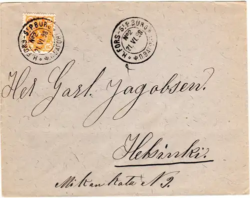 Finnland 1898, H.FORS-St.P.BURG No.2, Bahnpost-K2 klar auf Brief m. 20 Penni