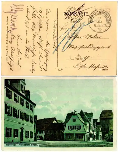 Bayern, K2 Porto Kontrolle m. Hohlsternen auf Hersbruck-AK m. K1 Rupprechtstegen