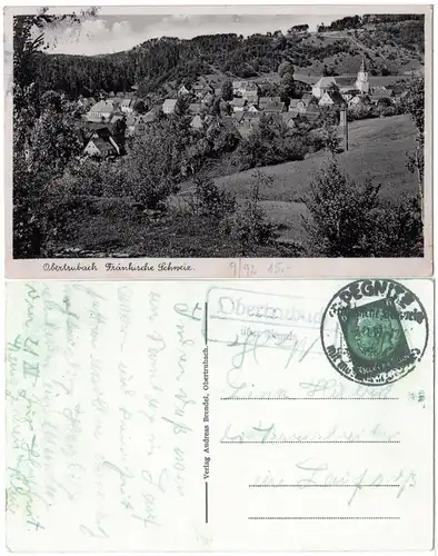 DR 1936, Landpoststpl. OBERTRUBACH über Pegnitz auf sw-AK m. 6 Pf.