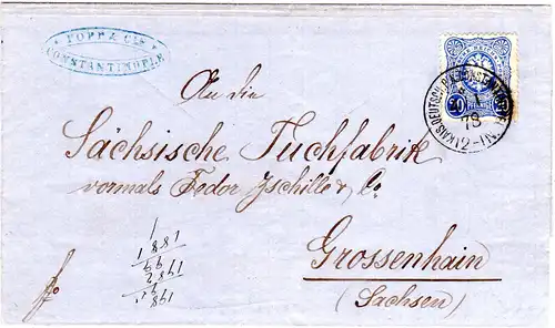 Dt.P.Türkei 1878, Vorläuferbrief m. 20 Pf. u. K1 KAIS.DEUTSCH.P.A.CONSTANTINOPEL